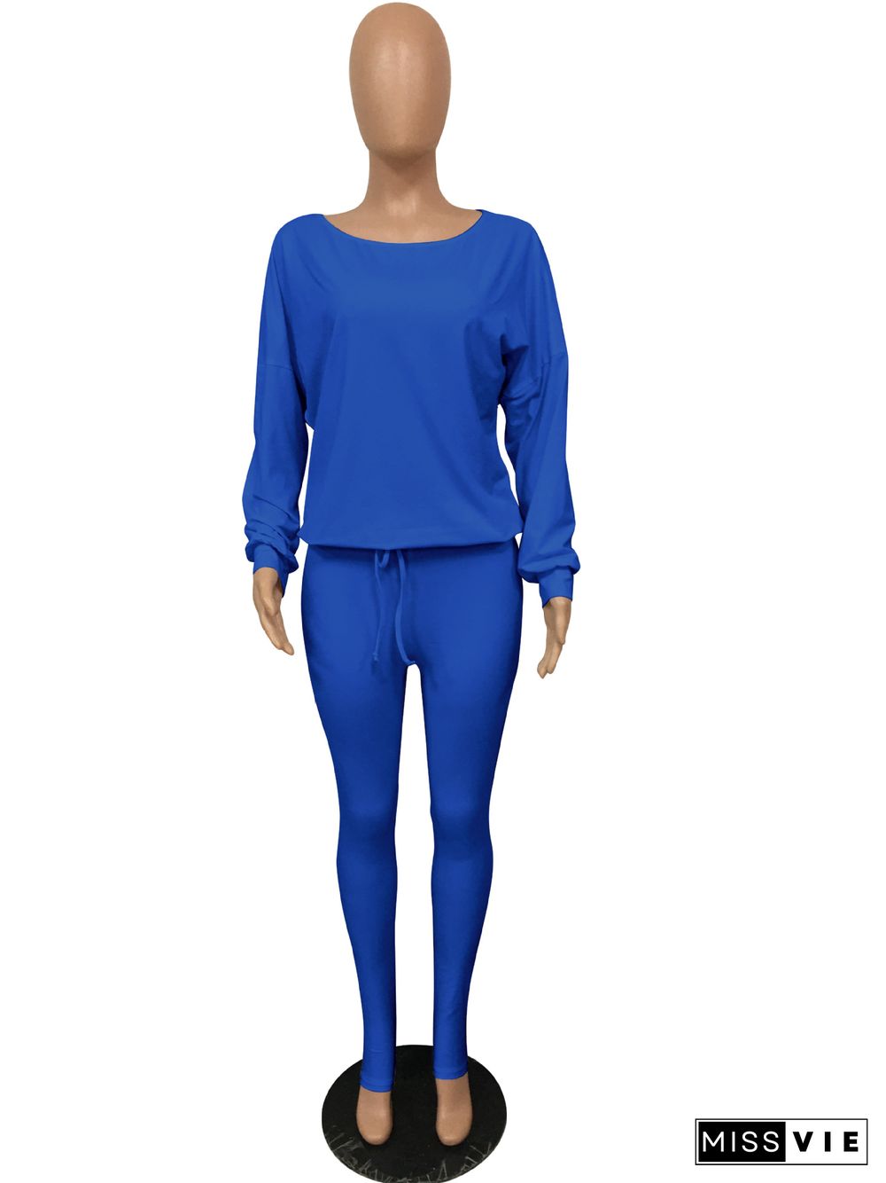 Fashion Solid Color Round Neck Long Sleeve Two-piece Pants Set