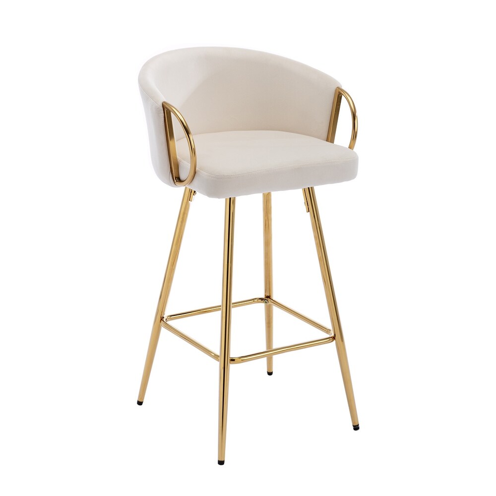 39.37 Inch High Velvet Bar Stools With Golden legs (Set of 2)   N/A