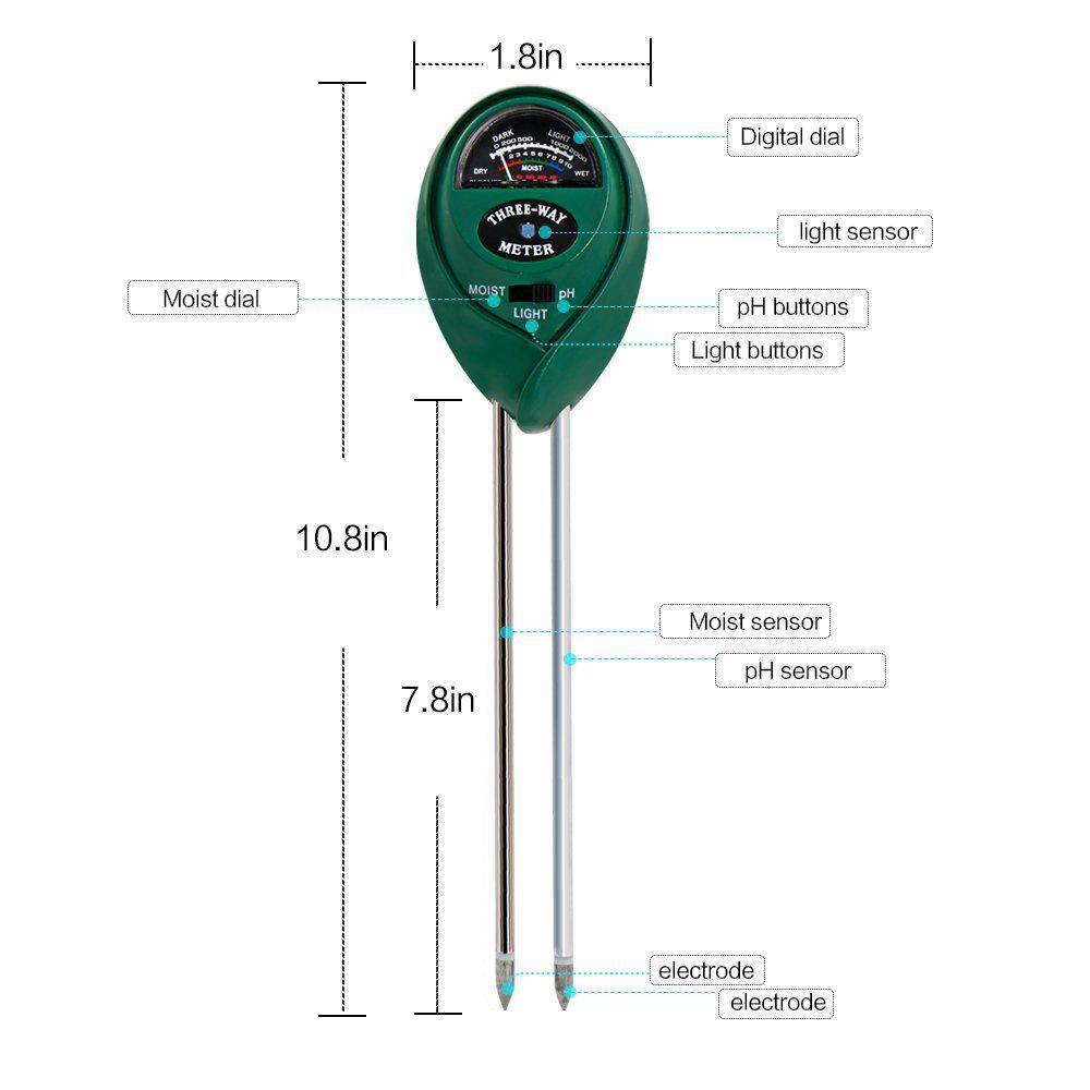 Hydro Crunch Soil Moisture Light pH Meter 3-in-1 Soil Tester Kit for Garden D940010500