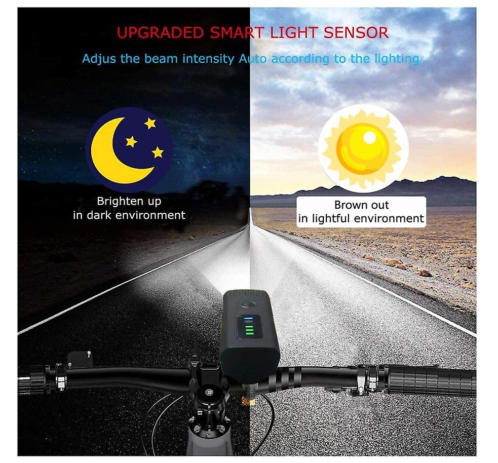 Rechargeable Smart Sensor LED Bike Light， 250 Lumen Super Bright Bicycle Front Headlight Waterproof Bike Front Lights (Black)