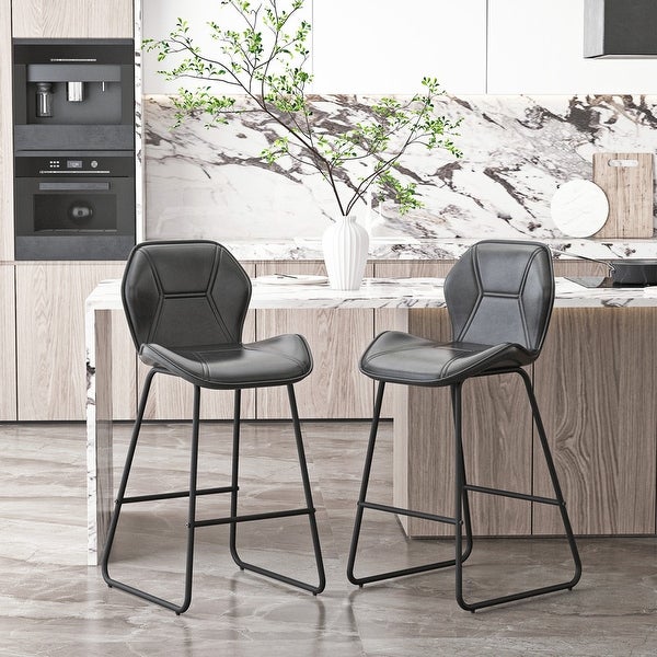 Set of 2 PU Leather Chair Counter Height Stools for Dining Room Kitchen