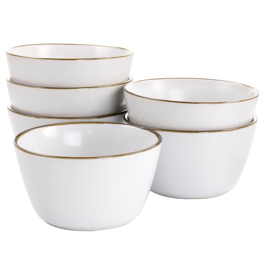 Elama Arthur 6 Piece Stoneware Bowl Set in Matte White with Gold Rim   5.6 Inch