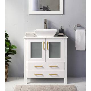 VC CUCINE 30 in. W x 18.5 in. D x 31 in. H Modern Bathroom Vanity in White with White Ceramic Single Top with Vessel Sink in White US02BPVC-MZ-J401