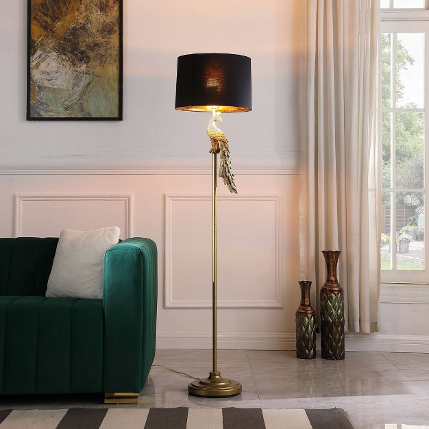 Modern Elegance Golden Peacock On A Pedestal Polyresin Floor Lamp Ore International