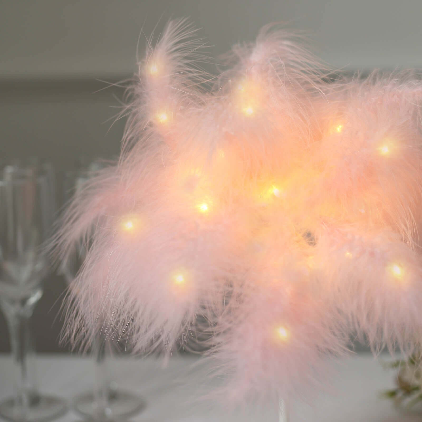 LED Blush Feather Table Lamp Desk Light, Battery Operated Cordless Wedding Centerpiece 15