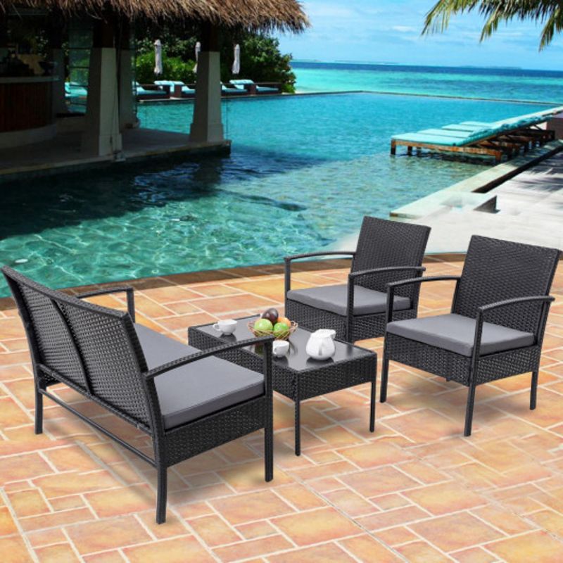 4 Pieces Modern Outdoor Patio Rattan Wicker Furniture Set