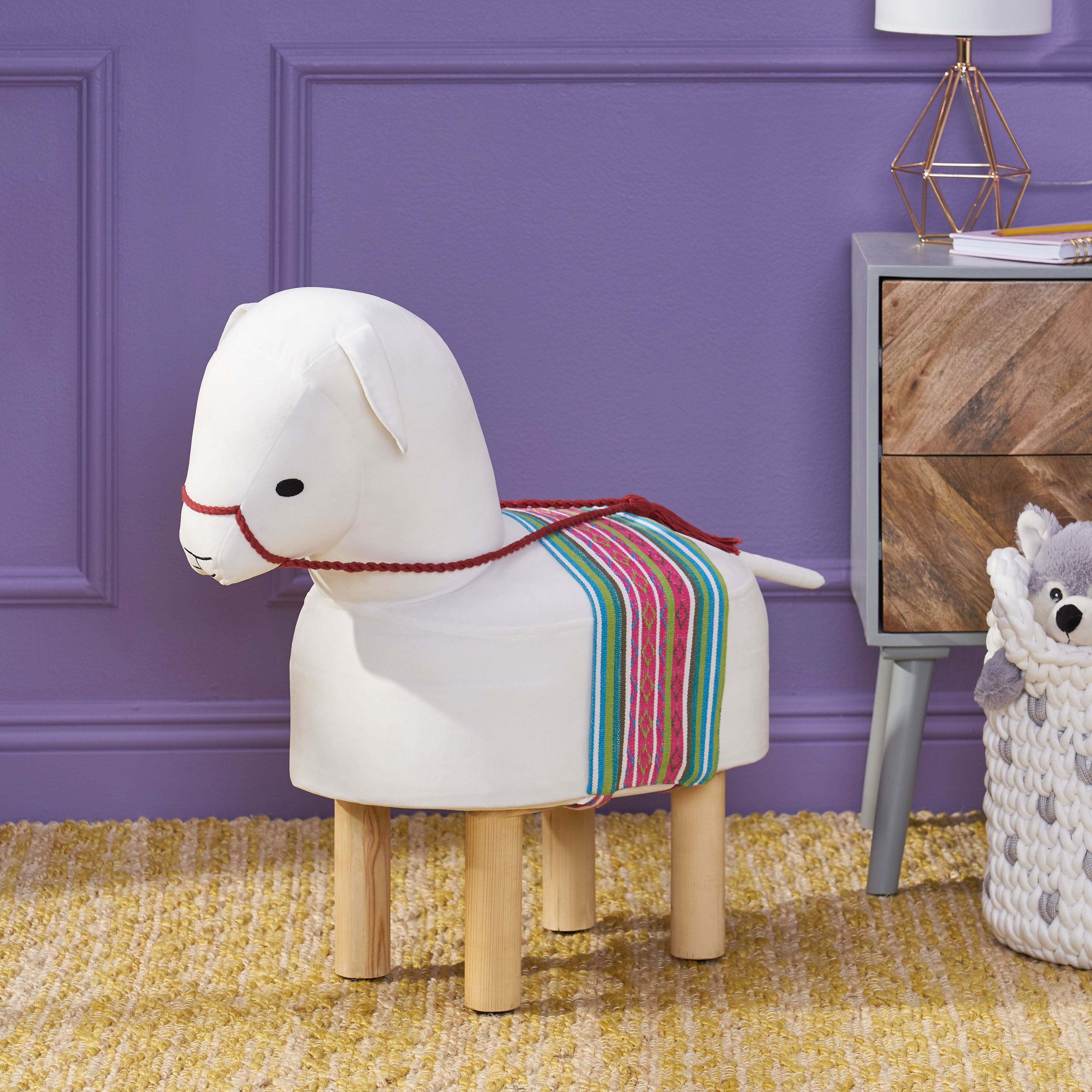 Ishir Handcrafted Contemporary Kids Alpaca Ottoman