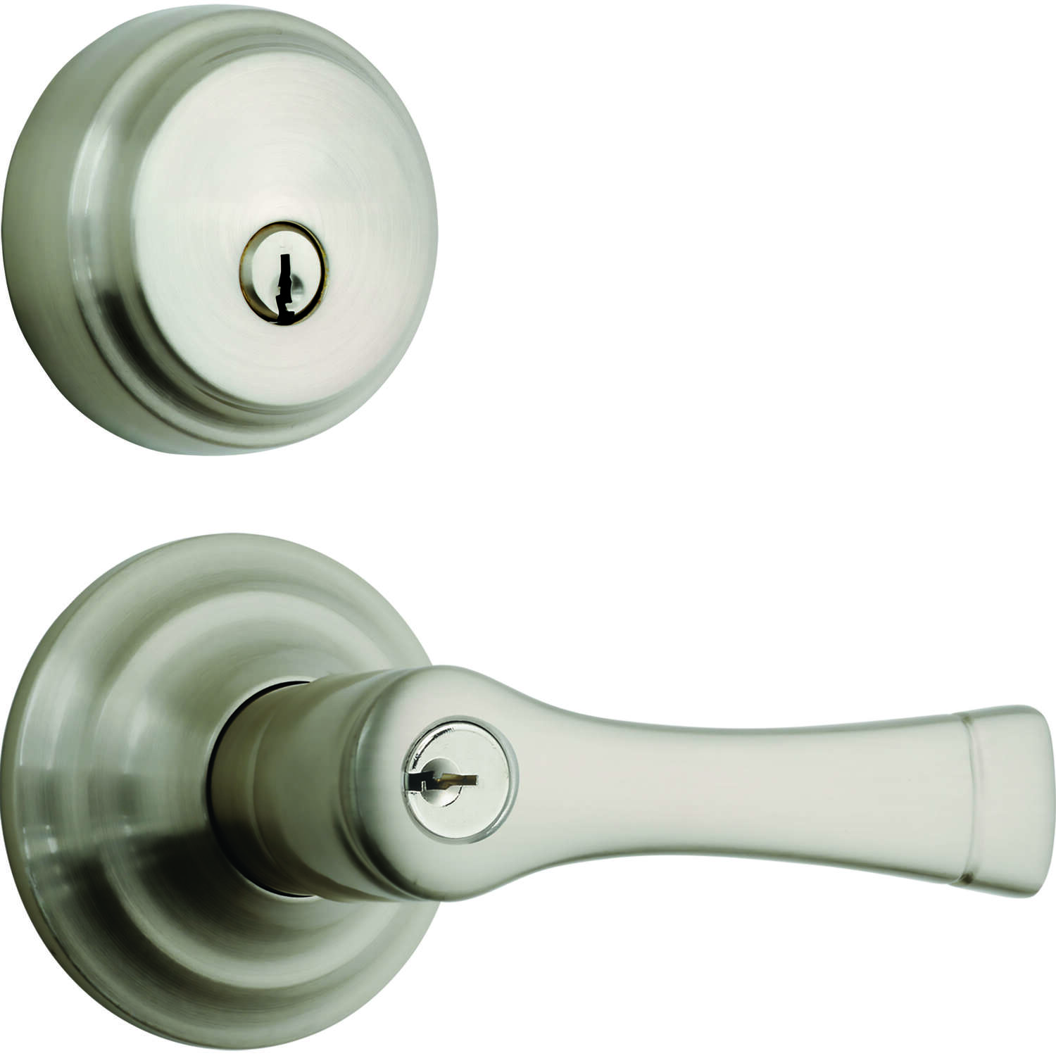 Brinks Push Pull Rotate Harper Satin Nickel Entry Lever and Deadbolt Set KW1 1.75 in.