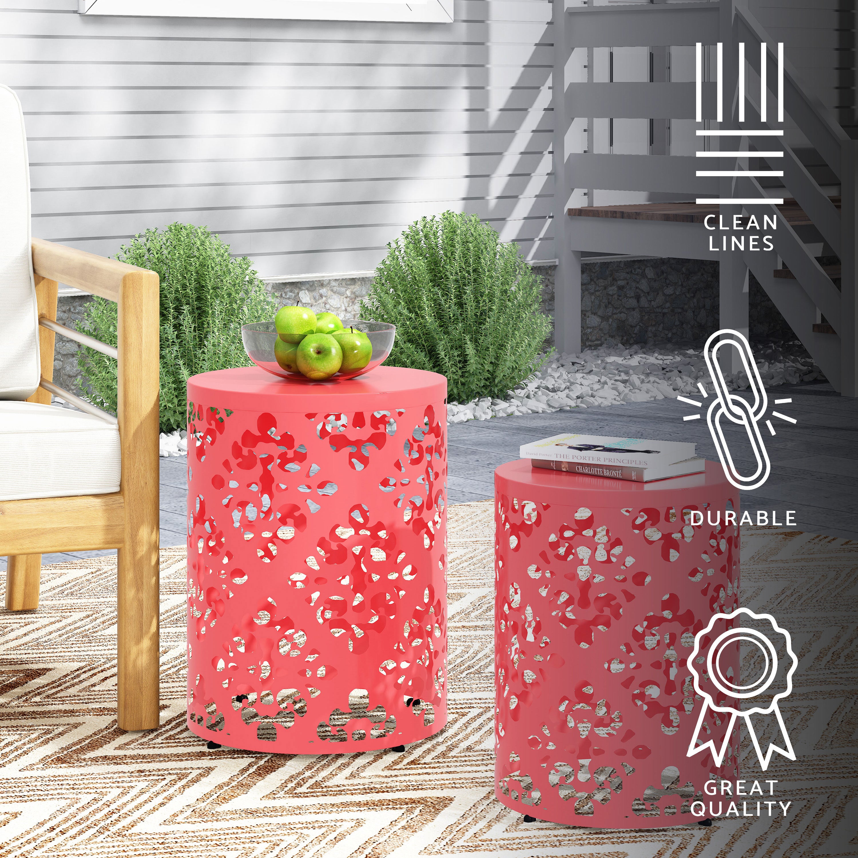 Verdugo Outdoor Metal Side Tables, Set of 2