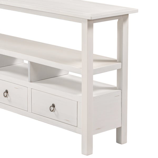 Solid Console Table Double-Storey Tabletop with Three Drawers