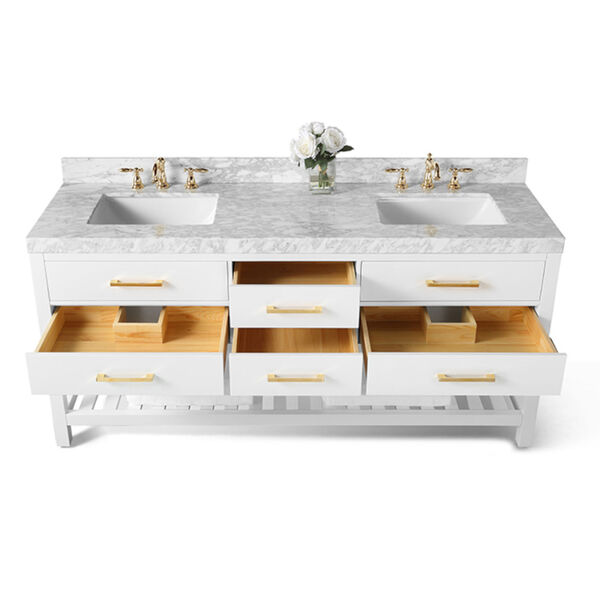 Elizabeth White 72-Inch Vanity Console with Mirror and Gold Hardware