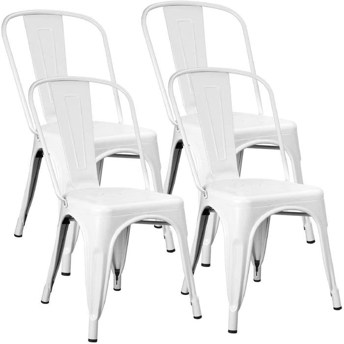 VINEEGO Metal Dining Chair Indoor-Outdoor Use Stackable Classic Trattoria Chair Fashion Dining Metal Side Chairs for Bistro Cafe Restaurant Set of 4 (White)