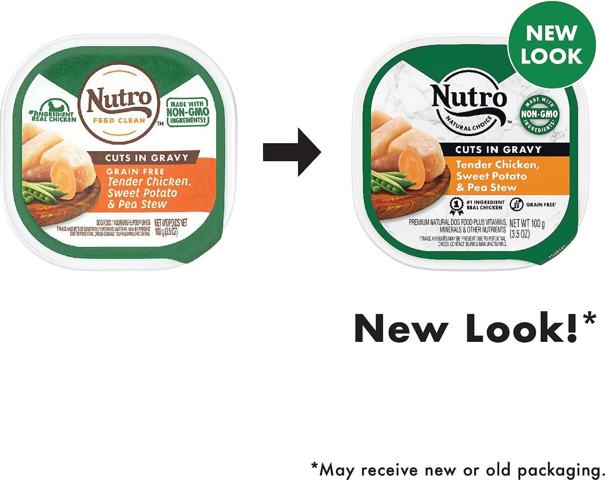 Nutro Grain-Free Tender Chicken， Sweet Potato and Pea Stew Cuts in Gravy Adult Dog Food Trays