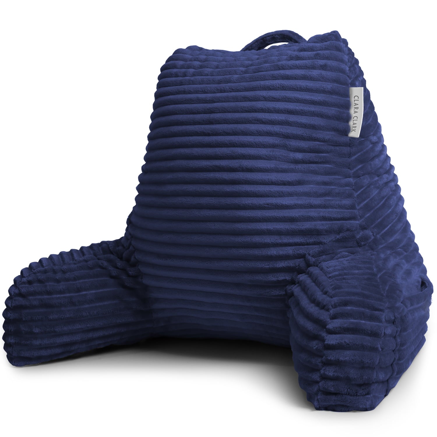 Clara Clark Backrest Reading Pillow， Back Support Pillow with Arms， Shredded Memory Foam Bed Rest Pillow， Medium， Navy Blue