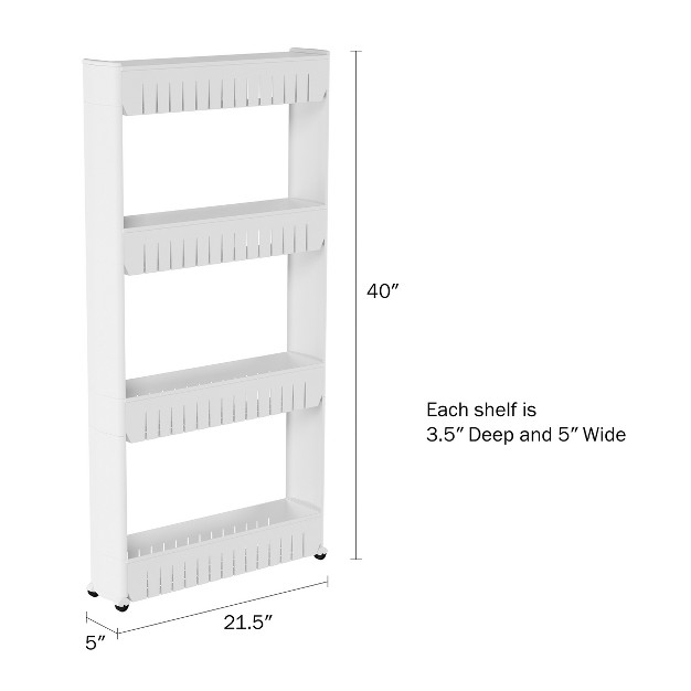 Hastings Home 4 tier Slim Rolling Cart White