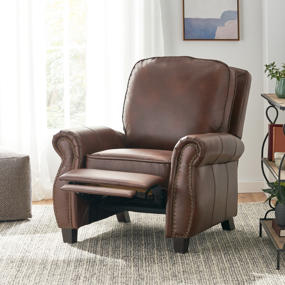 GDF Studio Jasmine 2 Tone Brown Faux Leather Puch Back Recliner   Transitional   Recliner Chairs   by GDFStudio  Houzz