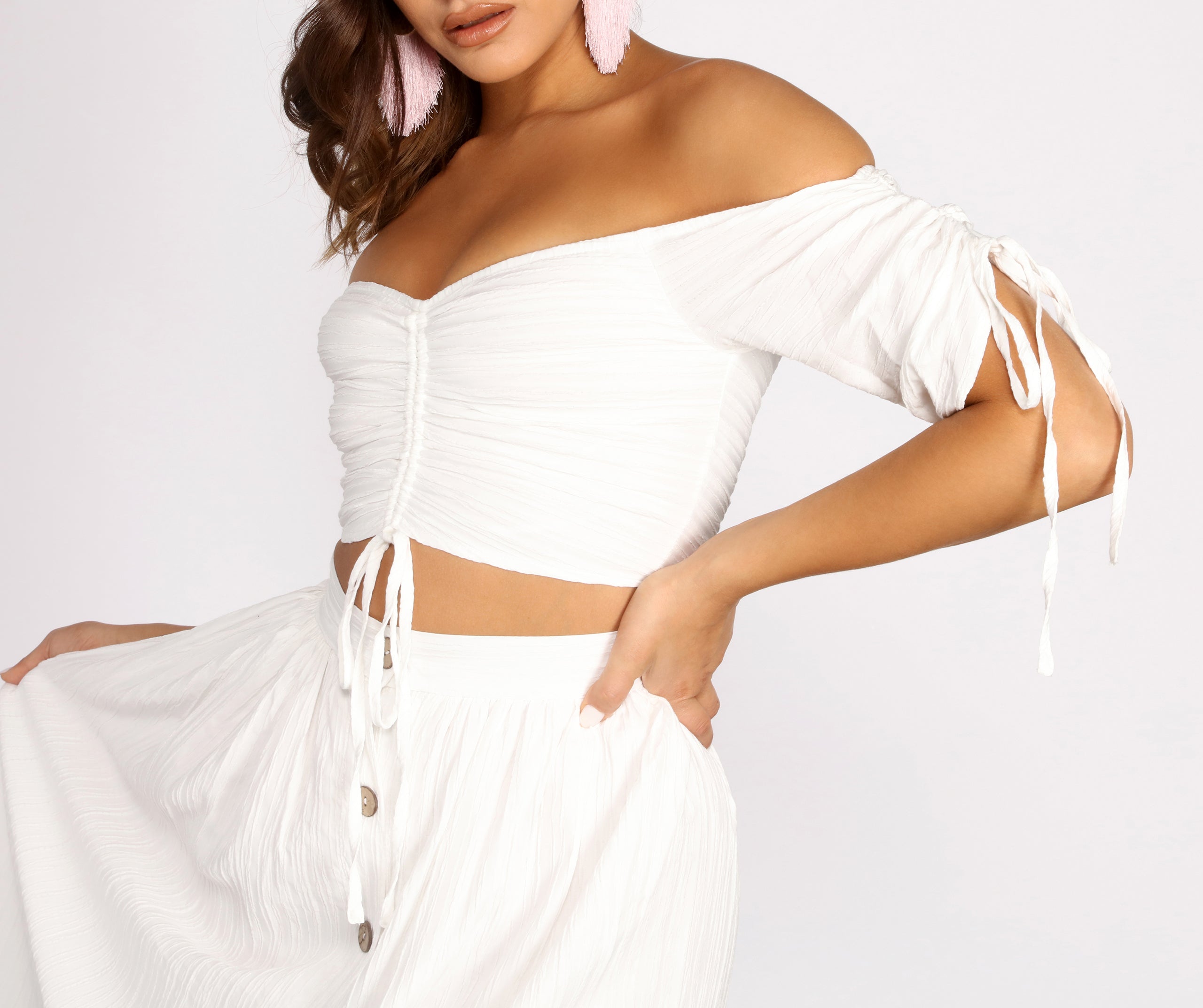 Seaside Babe Off Shoulder Crop Top