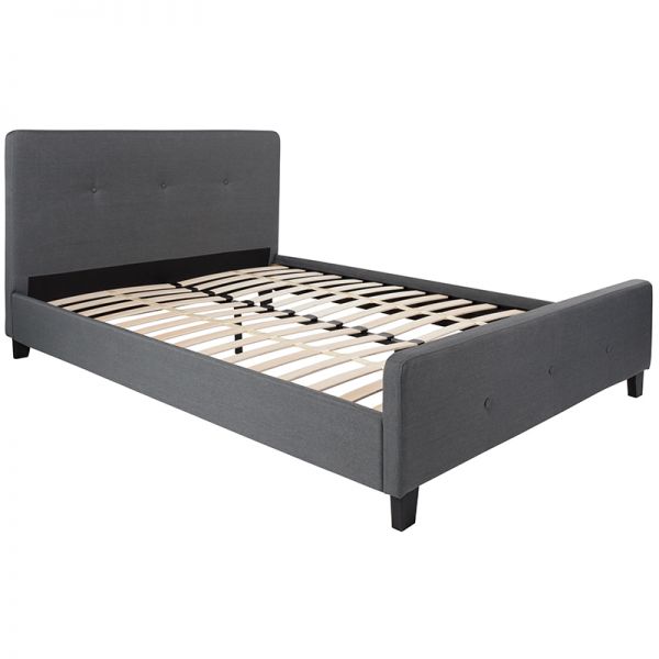 Tribeca Queen Size Tufted Upholstered Platform Bed in Dark Gray Fabric