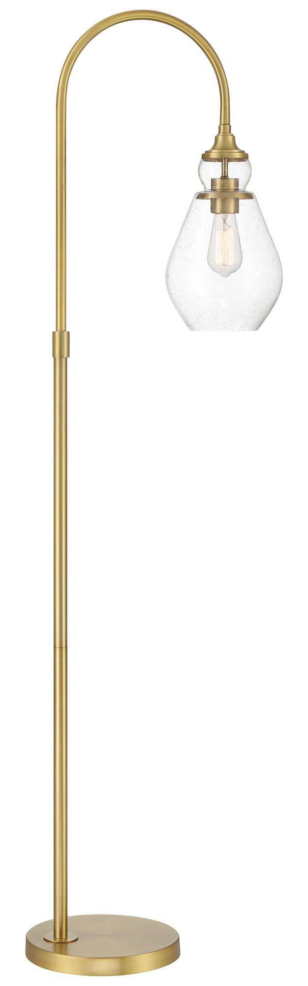 Tall Chairside Arc Floor Lamp Warm Gold Metal Clear Seeded Glass Shade For Living Room Reading Home