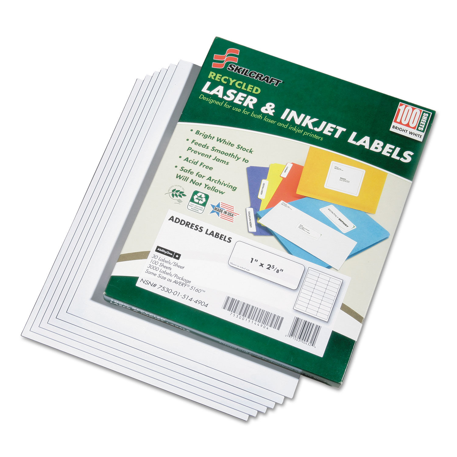 SKILCRAFT Recycled Laser and Inkjet Labels by AbilityOneandreg; NSN5144904