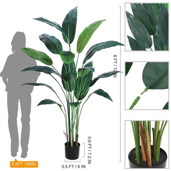 2 pcs Artificial Bird of Paradise Plant 6FT(72in) Fake Palm Tree with 17 Trunks Faux Leaves