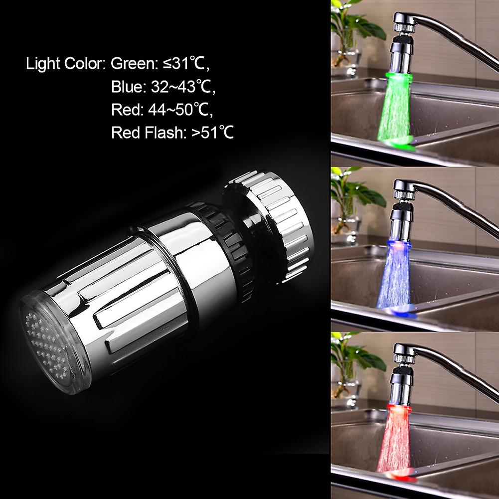 360° Swivel Water Powered 3Colors LED Light Kitchen Sink Faucet Spray Head Sprayer