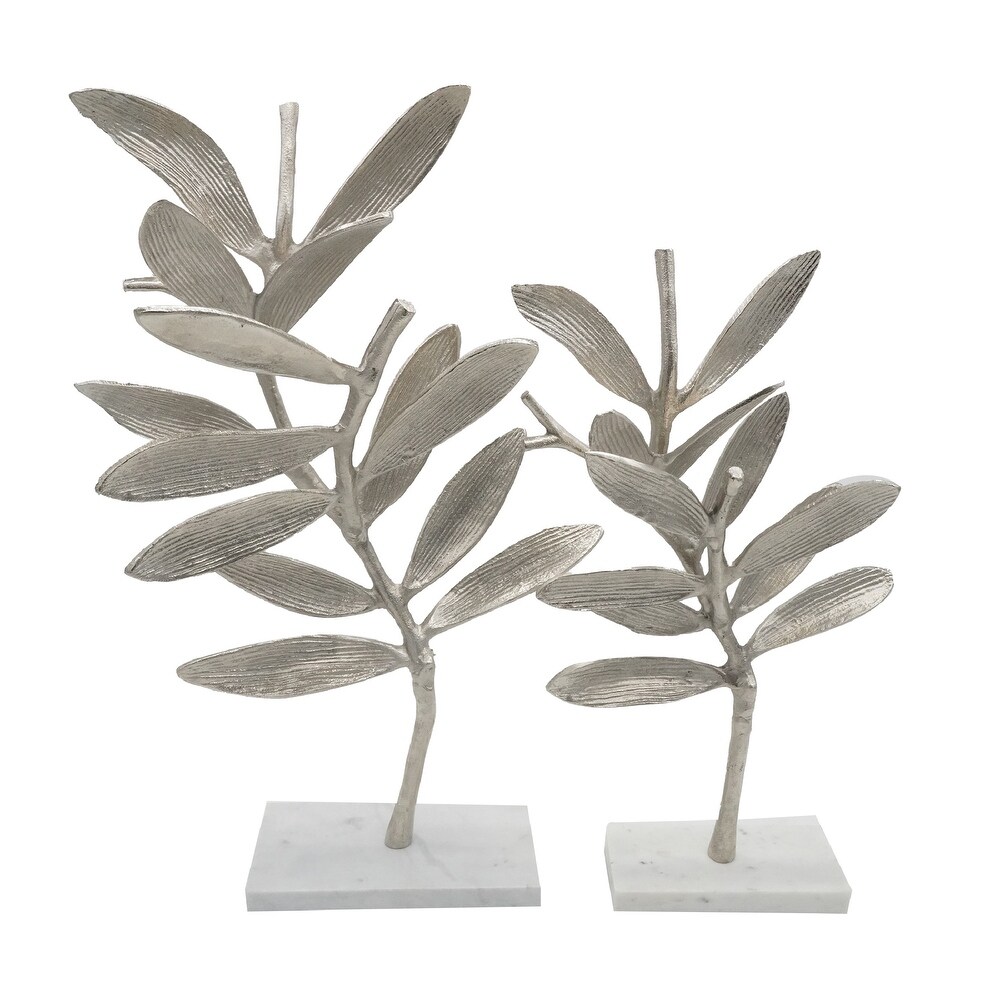 A B Home Intrinsic Leaf Aluminum Statuaries   Set of 2   Silver/White