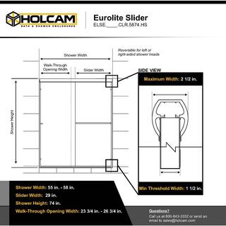 Holcam Eurolite 58 in. W x 74 in. H Frameless Sliding Shower Door in Matte Black ELSE.MBL.CLR.5874.HS