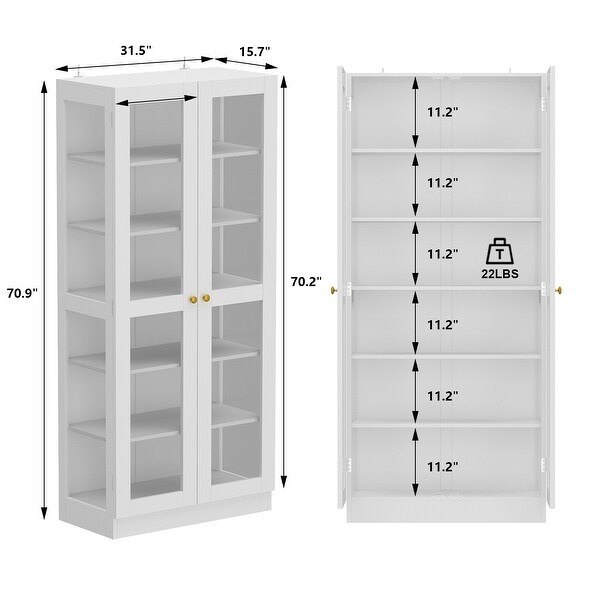 Glass Cabinet White Display Curio Storage Cabinet with Glass Doors - 70.9