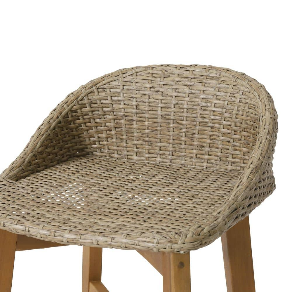 Noble House Borah Wood and Wicker Outdoor Bar Stool (2-Pack) 109362