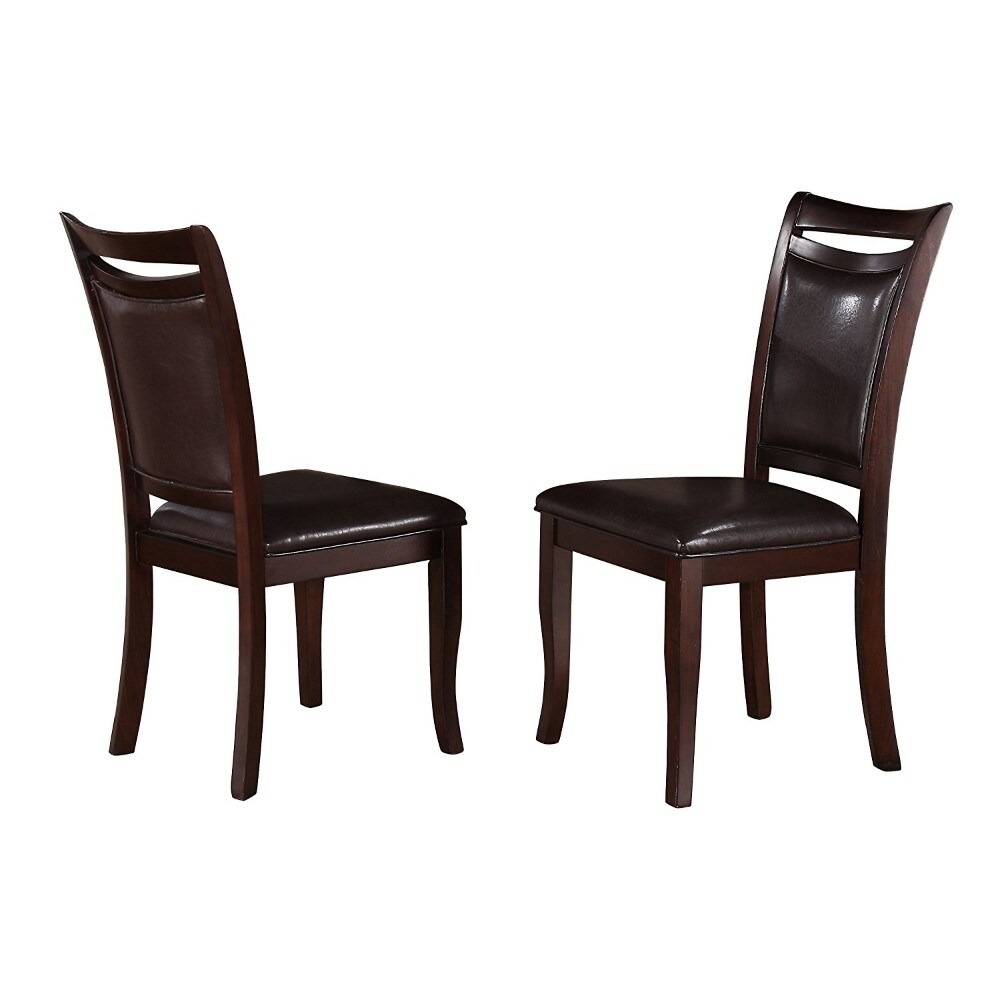 Leatherette Upholstered Wooden Side Chair， Dark Brown (Set of 2) - N/A