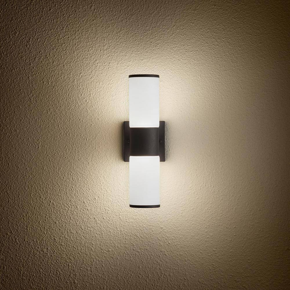 Hampton Bay Hartford Millennium Black Outdoor Hardwired Cylinder LED Smart Wall Light Powered by Hubspace KIF1602LX-01BK