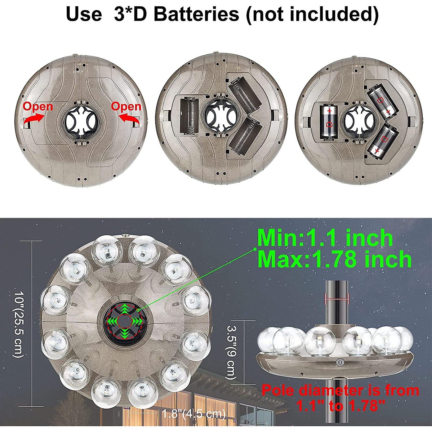 Dexusay Umbrella Lights Battery Operated，12 Color Changing Outdoor Patio Umbrella Light For Pole With 80ft Remote，12 Clear Bulb 48 Leds，4 Modes，4 Time