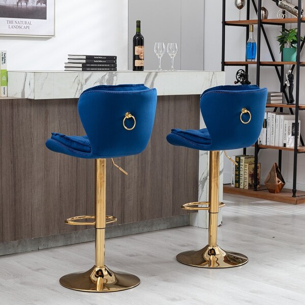 Swivel Lifting Velvet Bar Stools with Footrest Set of 2