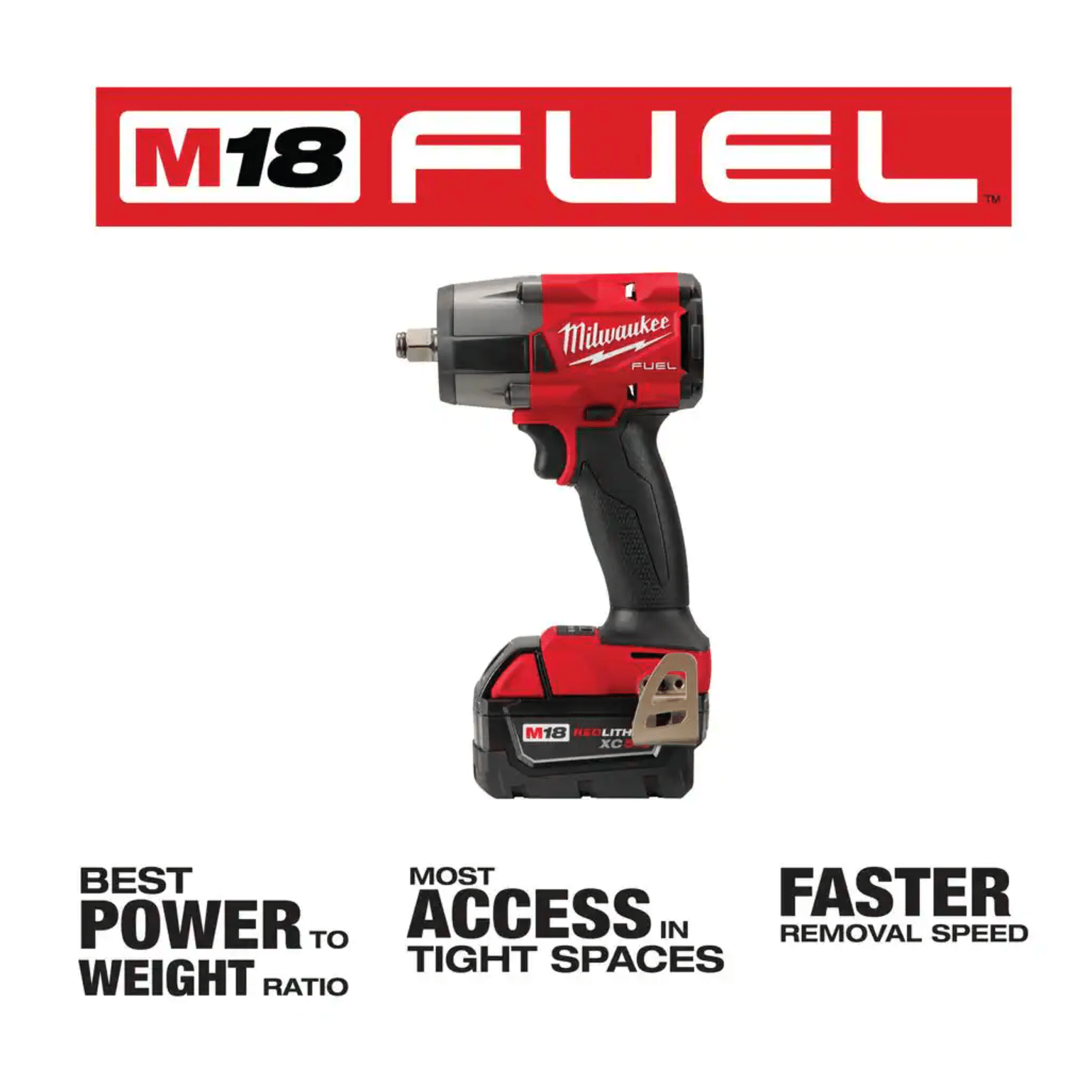 Milwaukee M18 Fuel Gen-2 18-Volt Lithium-Ion Brushless Cordless Mid Torque 1/2 in. Impact Wrench with 5.0 Ah Battery (2962-20-48-11-1850)