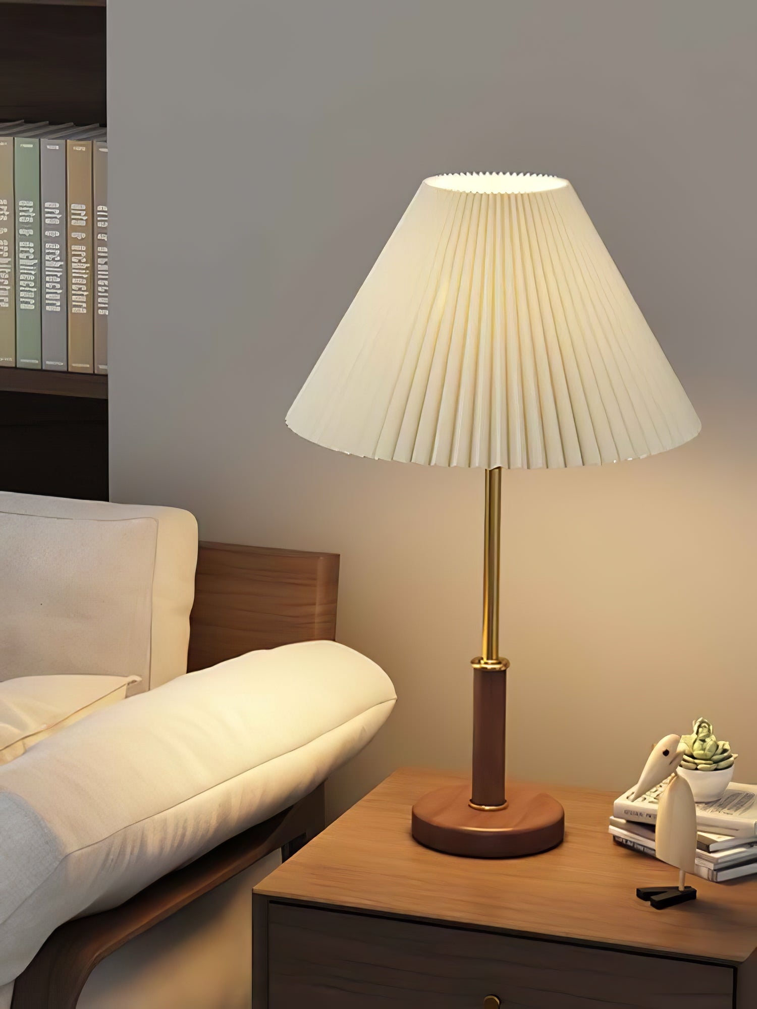 Pleated Walnut Table Lamp