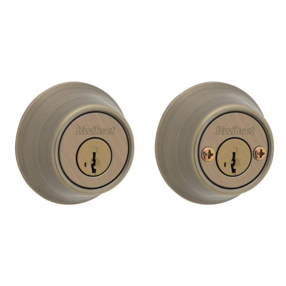 Kwikset 665 Antique Brass Double Cylinder Deadbolt Featuring SmartKey Security and Microban Technology T6655CPSMTRCALR