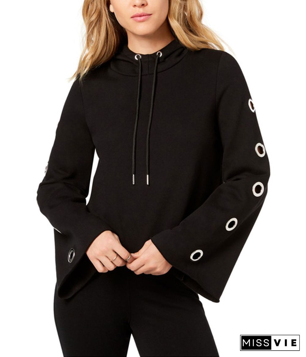 Kensie Womens Grommet-Sleeve Hoodie Sweatshirt