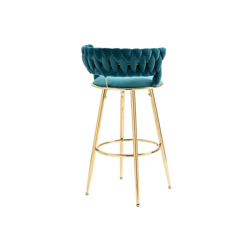 ZIRUWU 35.04 in.Teal Metal Bar Stool with Back and Footrest Counter Height Bar Chairs ZZQ-JBY721A13