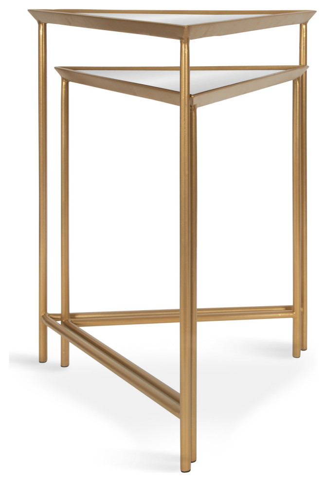 Trena Metal Triangle Nesting End Tables  Gold 2 Piece   Contemporary   Coffee Table Sets   by Uniek Inc.  Houzz