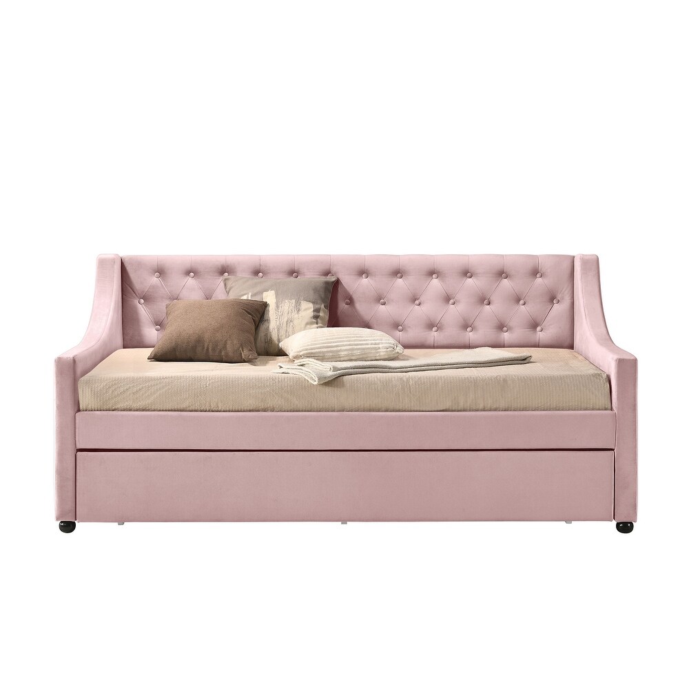 Modern Style Twin Daybed  Bed Frame With Tufted Back And Trundle