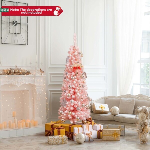 Costway 5/6/7/8 FT Artificial Pink Christmas Tree with