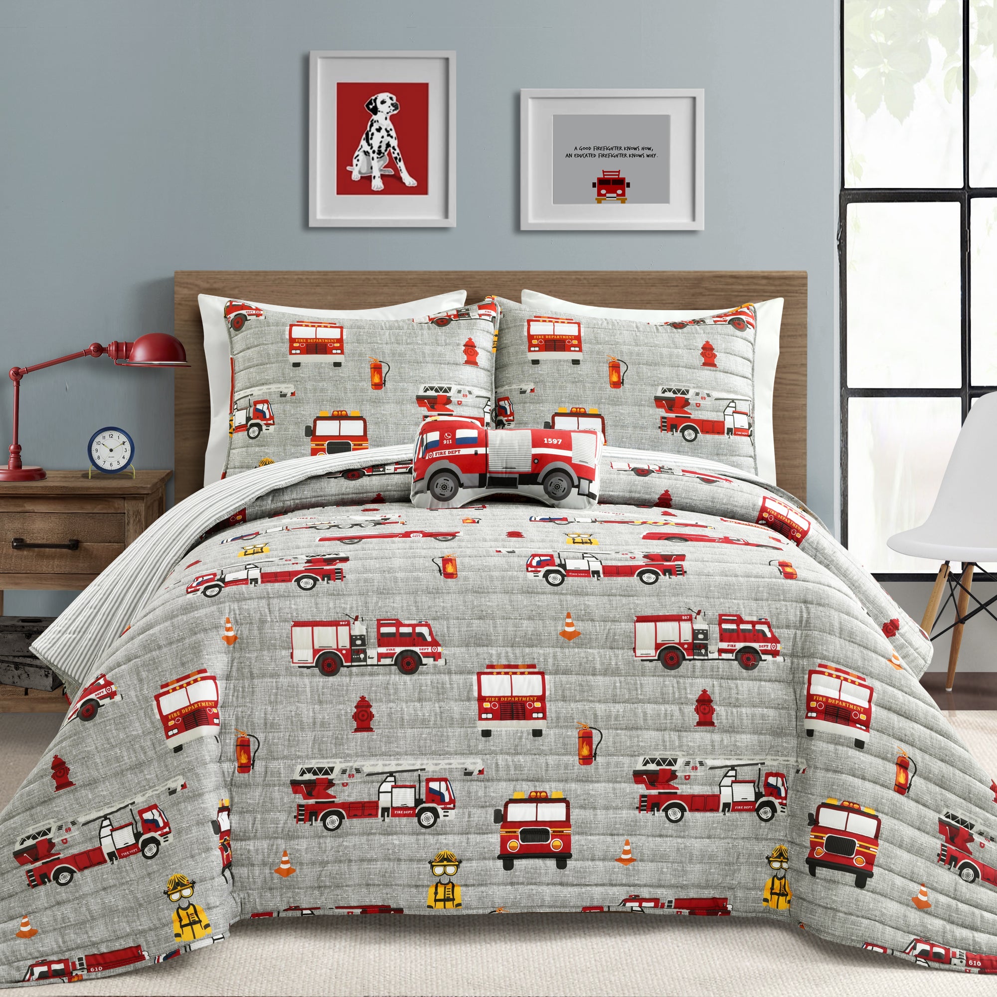 Fire Truck Reversible Quilt Set