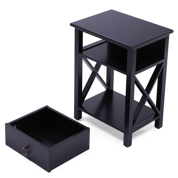 2 Piece Coffee Table with One Drawer Bedside Table X-Shaped Side Table with Storage Shelf End Table for Living Room，Bedroom