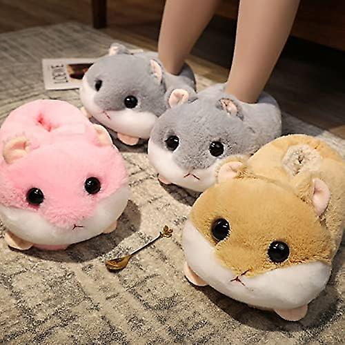 Rabbit/hamster/dog Shaped Plush Slippers， Creative Wrapping Fuzzy Warm Lined Winter Drag Shoes For Adults Indoors 35-41cm Pink Rabbit One Size