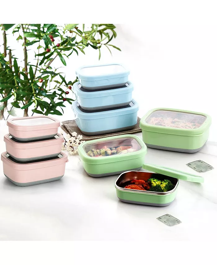 Lille Home Stainless Steel Food Containers Set of 3 470ML 900ML1.4L Pink