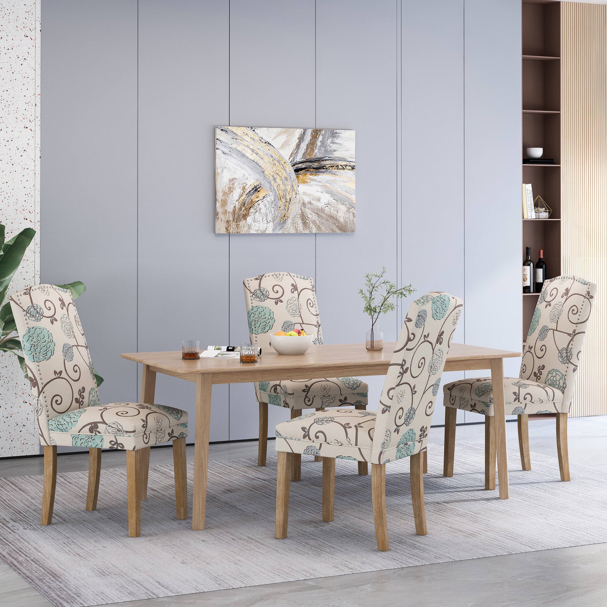 Geromin Contemporary Fabric Dining Chairs with Nailhead Trim, Set of 4