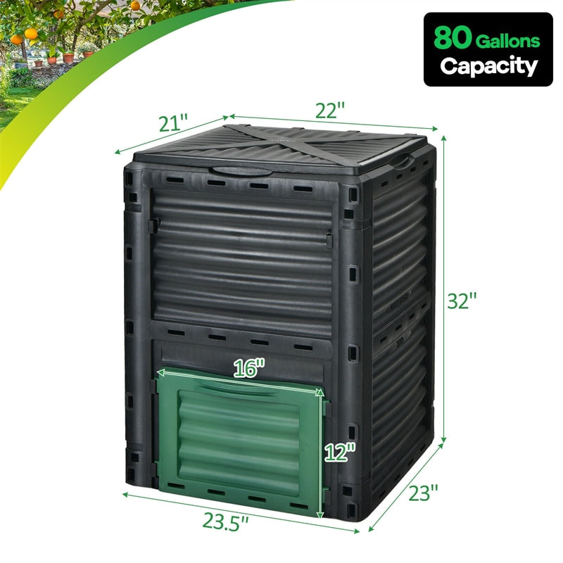 80 Gallon Outdoor Compost Bin Garden Fertilizer Barrel with Top Flip Door & Latch-on Lid