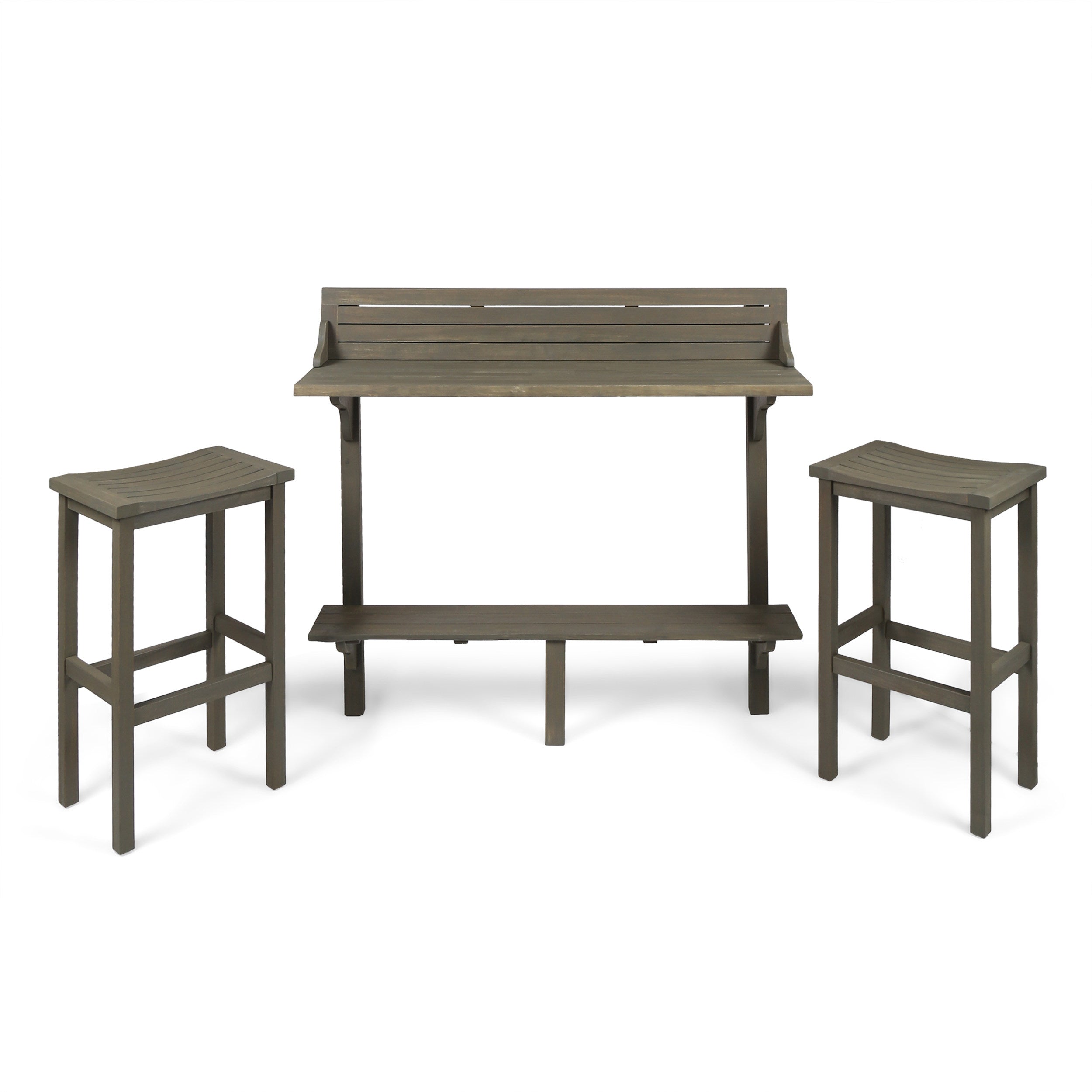 Pensacola Outdoor 3 Piece Acacia Wood Balcony Bar Set