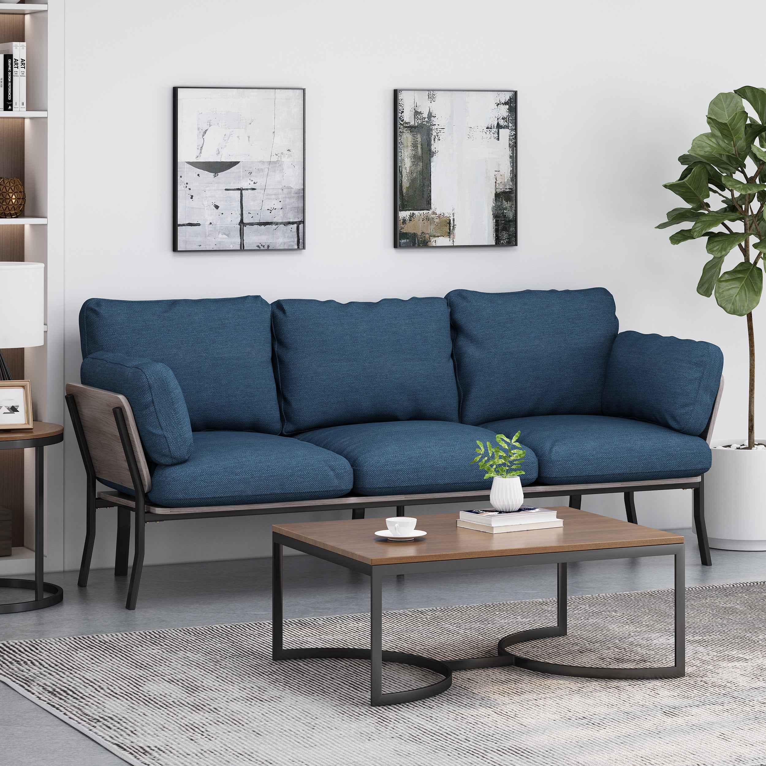 Athea Mid-Century Modern 3 Seater Wood Frame Sofa